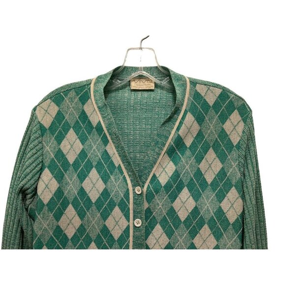 Vtg VIVO by Susan Thomas Cardigan Argyle Green White - Picture 2 of 8